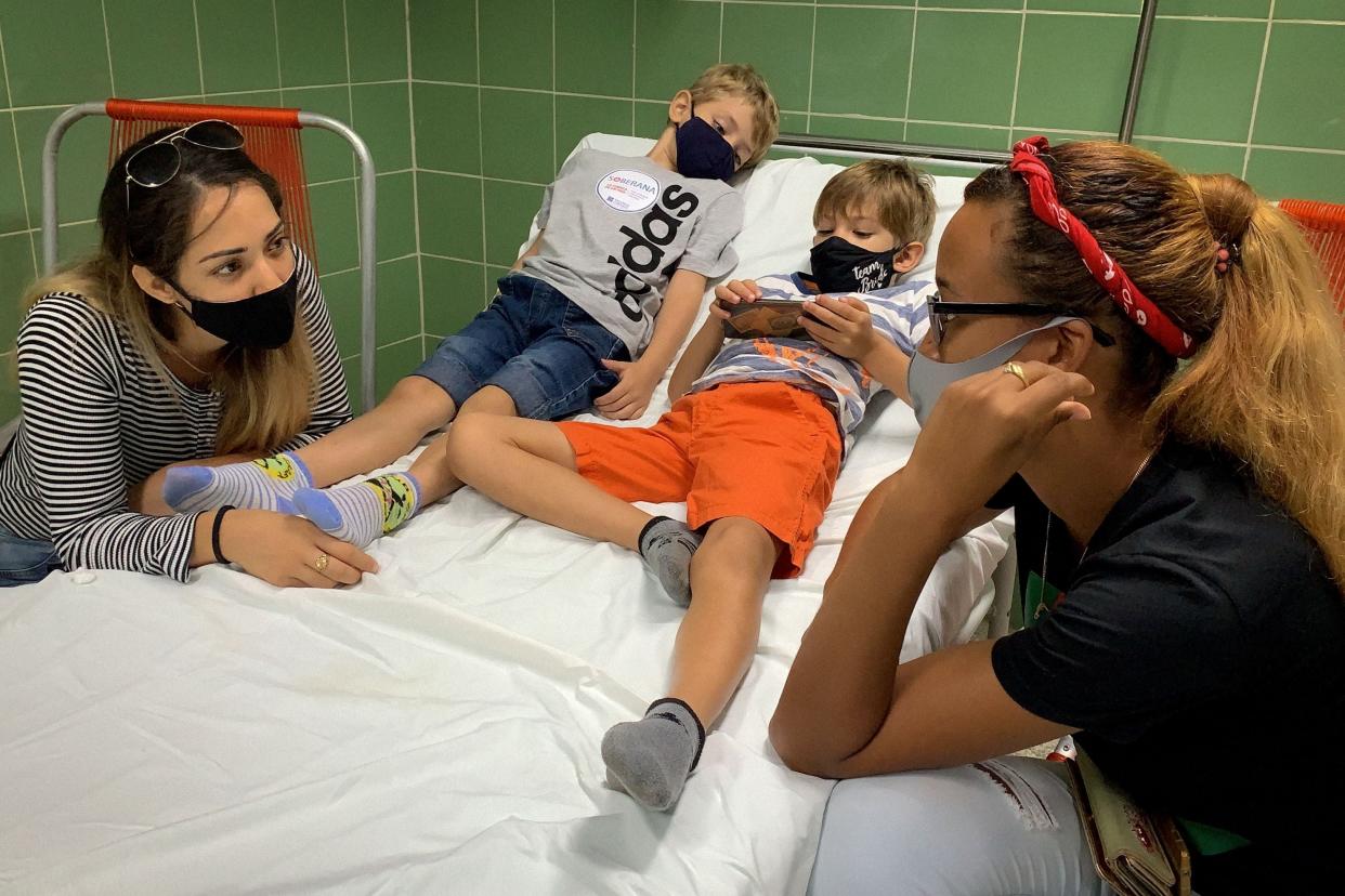 File: Children remain under observation after being vaccinated against Covid-19 with Cuban vaccine Soberana on 24 August 2021 in Havana (AFP via Getty Images)