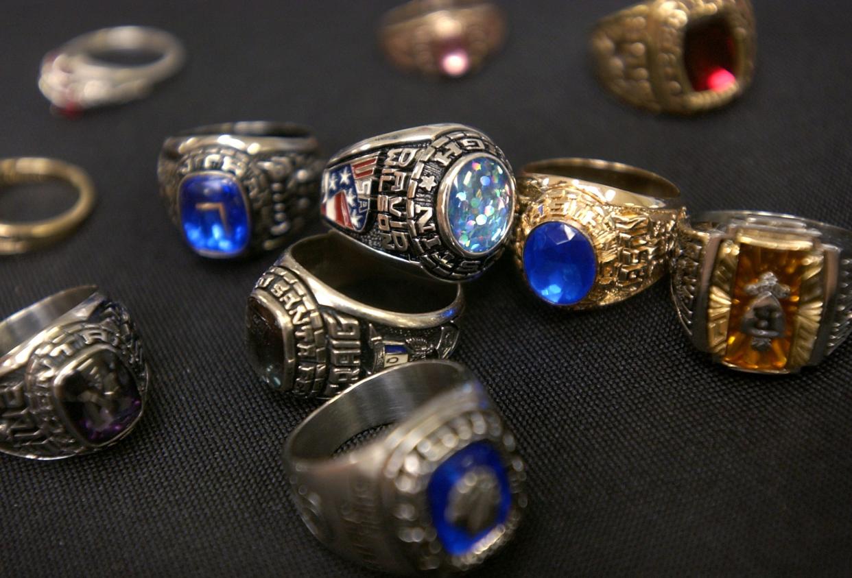 Class rings on display at Edmond Santa Fe.