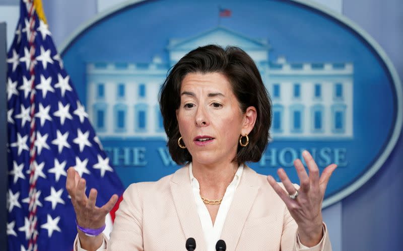 Secretary of Commerce Gina Raimondo speaks at the White House in Washington