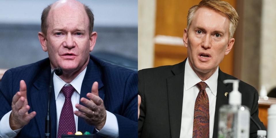 Democratic Sen. Chris Coons of Delaware and Republican Sen. James Lankford of Oklahoma, the chairman and vice-chairman of the Senate Ethics Committee.