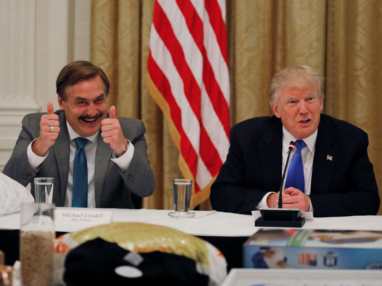 Michael Lindell ,CEO of My Pillow reacts as U.S. President Donald Trump attends a Made in America roundtable meeting in the East Room of the White House: Reuters