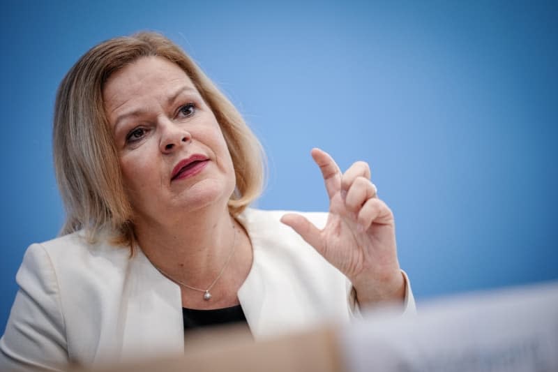 German Minister of the Interior and Home Affairs Nancy Faeser gives a press conference. Faeser has condemned aggressive protests against the Green Party which took place on Wednesday in connection with traditional Ash Wednesday political rallies. Kay Nietfeld/dpa