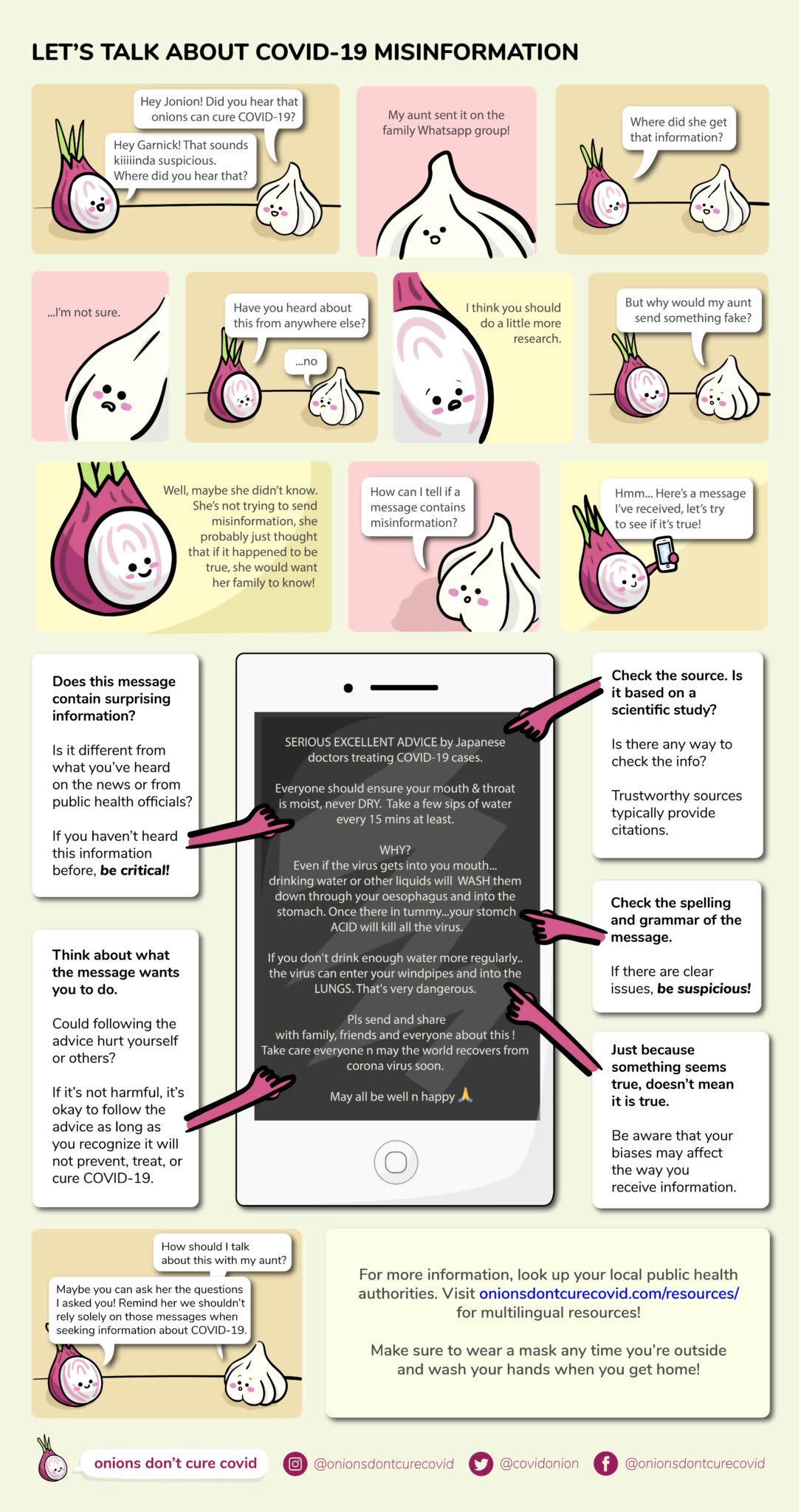 COVID-19 misinformation infographic from Onions Don't Cure COVID (Onions Don't Cure COVID)