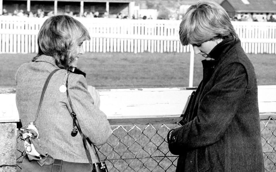Camilla and Diana at Ludlow racecourse in 1980 - PA