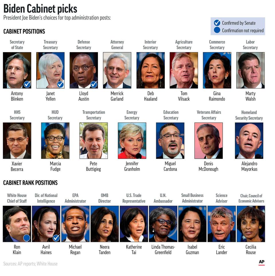 President-elect Joe Biden’s Cabinet and Cabinet-level picks.