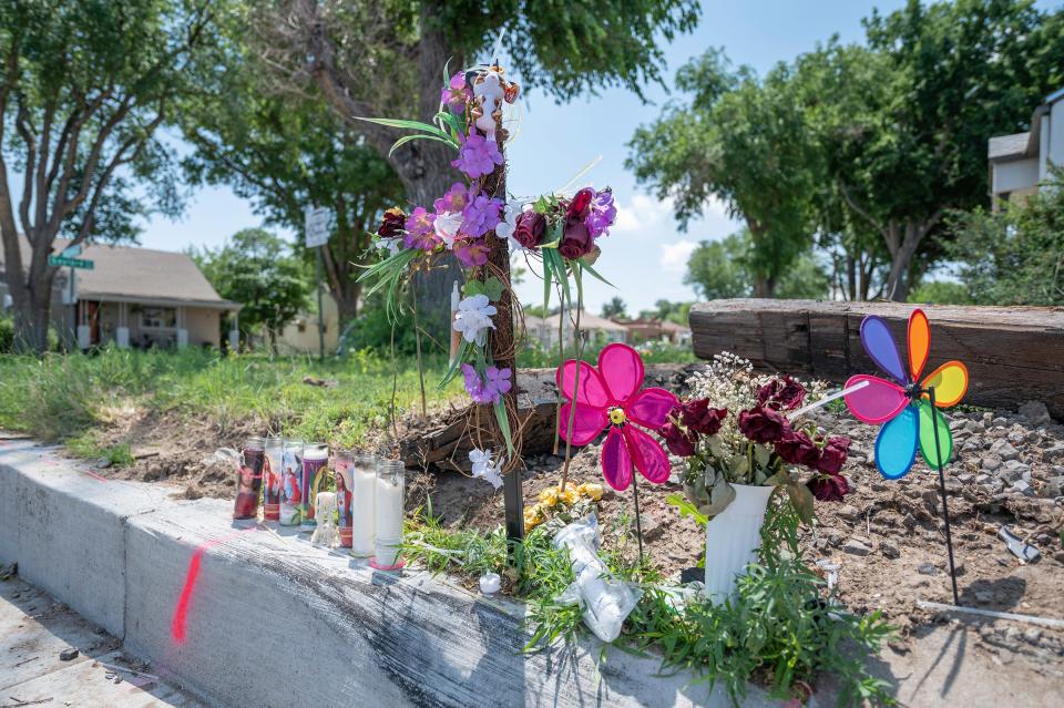 A makeshift memorial for a juvenile male can be seen at the site of a fatal hit-and-run crash that happened the night of Wednesday, June 21 near Thatcher and Gaylord avenues in Pueblo, Colo.