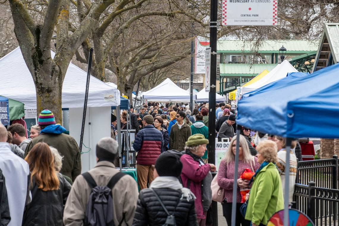 The Davis Farmers Market is seen in February 2024. A number of vendors will be featured in new Food Network show “Best Bite in Town.”