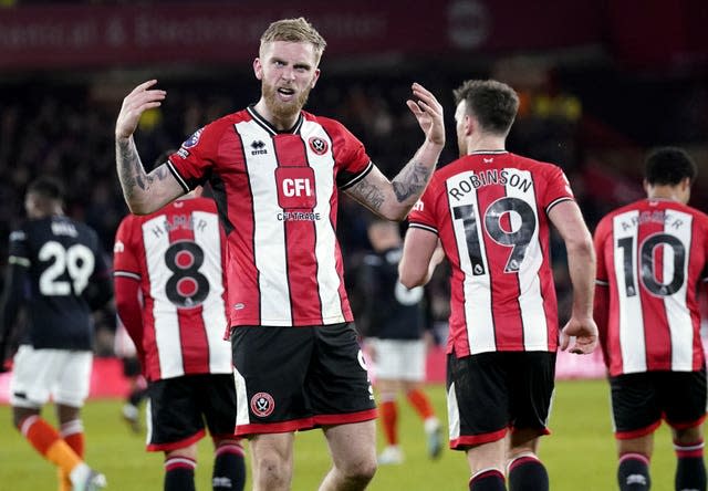 Oli McBurnie celebrates his equaliser