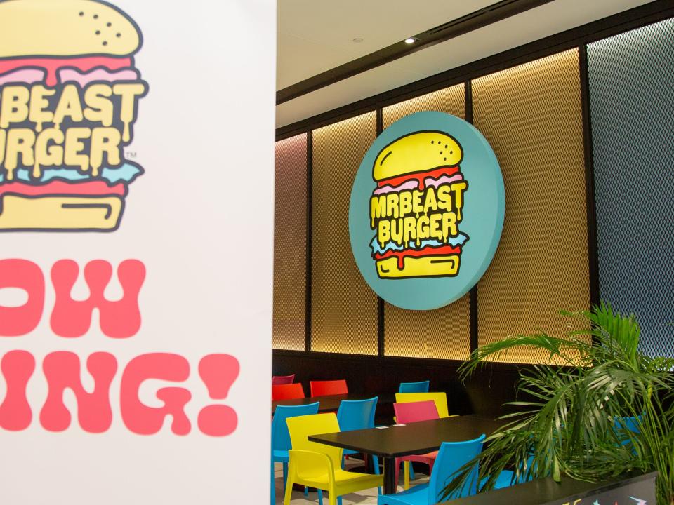 The MrBeast Burger sign at the restaurant