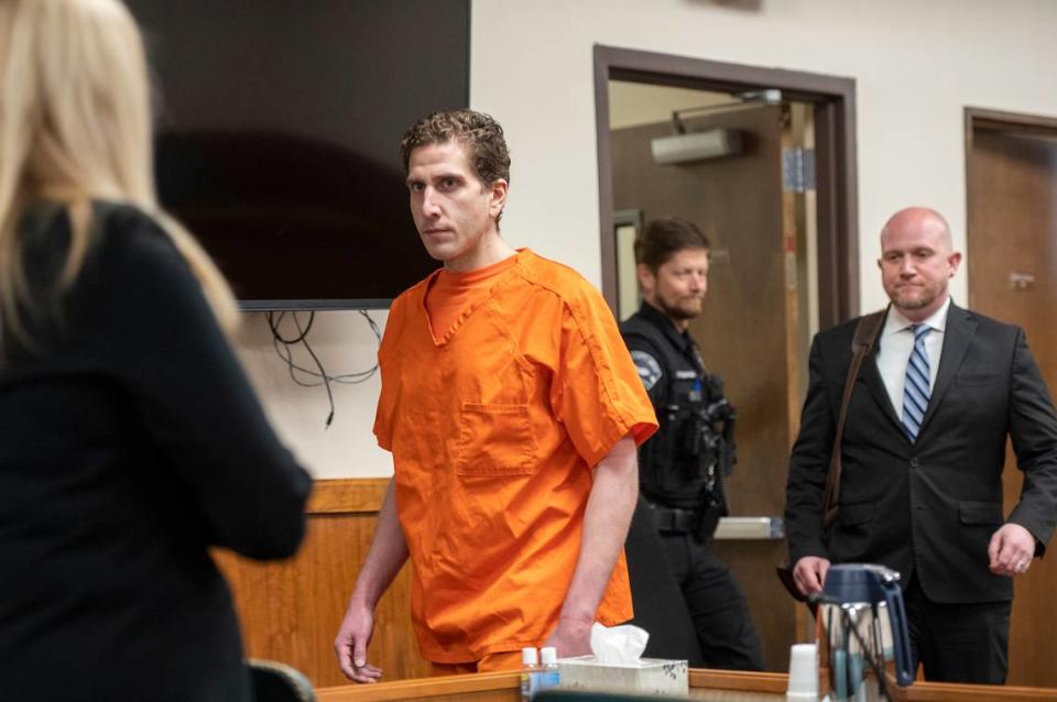 Bryan Kohberger enters the courtroom for his arraignment hearing Monday in Latah County District Court in Moscow. Kohberger is accused of killing four University of Idaho students in November 2022.