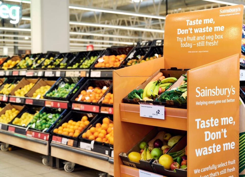 The boxes can contain fruit and vegetables of different colours and sizes (Sainsbury’s)