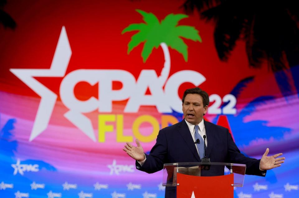 Florida Gov. Ron DeSantis speaks at the Conservative Political Action Conference (CPAC) at The Rosen Shingle Creek on February 24, 2022 in Orlando, Florida. (Getty Images)