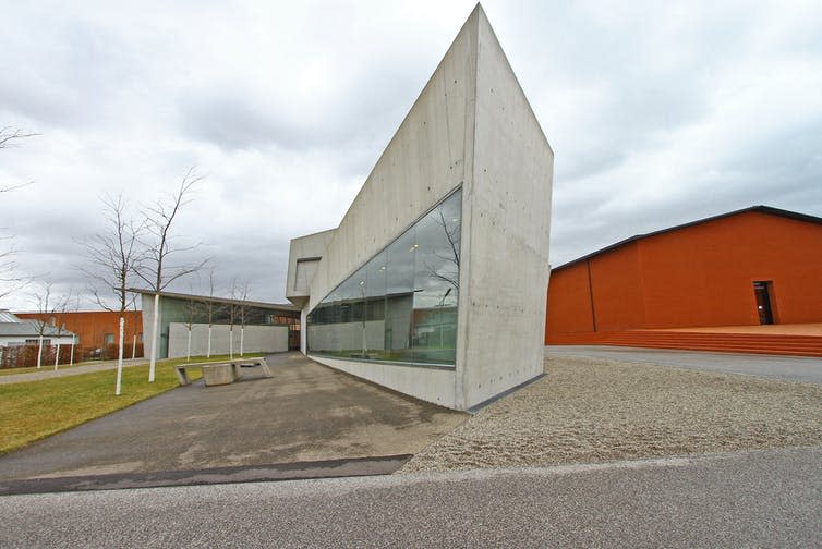 An early, futuristic concrete design for a fire station in Germany by British-Iraqi architect Zaha Hadid