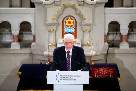 President of the Central Council of Jews in Germany Josef Schuster speaks during a ceremony to mark the 80th anniversary of Kristallnacht, also known as Night of Broken Glass, at Rykestrasse Synagogue, in Berlin, Germany, November 9, 2018. REUTERS/Axel Schmidt