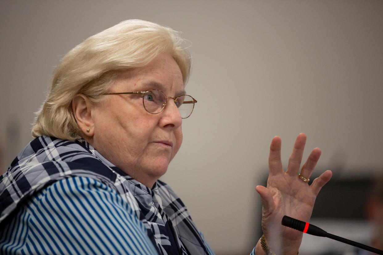 Commissioner Sue Stephenson attends a Maury County Budget Committee meeting in the Tom Primm Commission Meeting Room in Columbia, Tenn., on Monday, April 11, 2022.