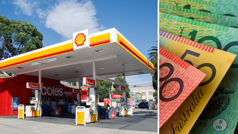 Petrol station. Australian money.