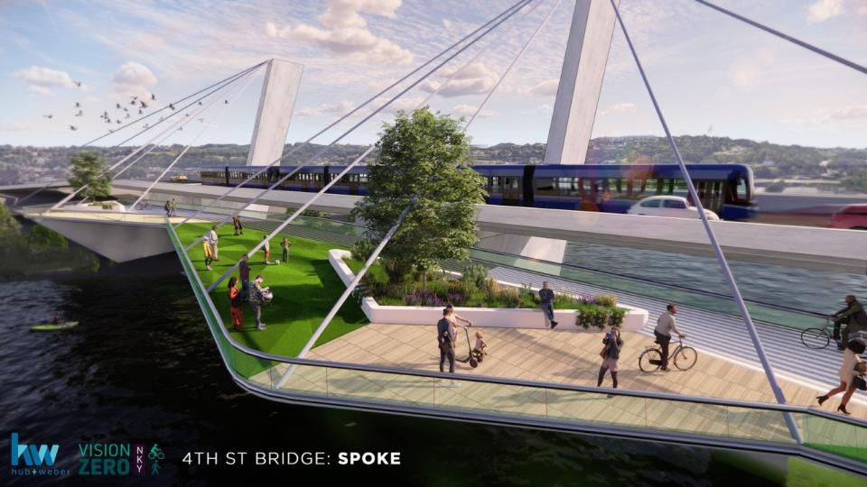 The Fourth Street Bridge design created earlier for the Greater Cincinnati Coalition for Transit and Sustainable Development includes two platforms facing Cincinnati.