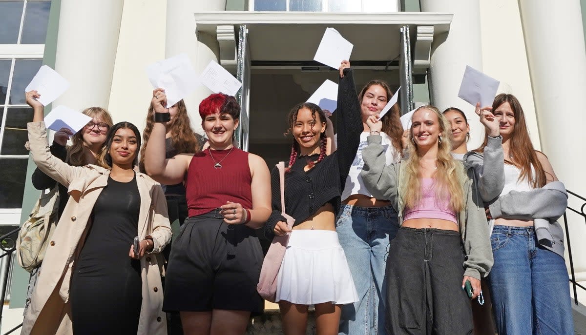 Students at Brighton Girls school in Brighton, East Sussex, receive their A-level results (PA)