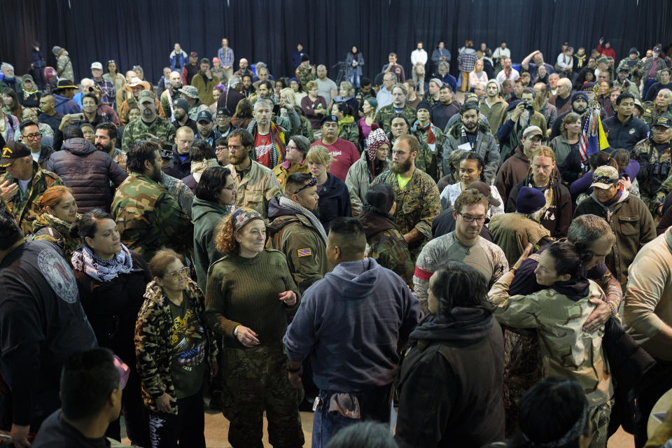 More than 500 people participate in a forgiveness ceremony for veterans at the Four Prairie Knights Casino &amp; Resort on the Standing Rock Sioux Reservation on Monday.