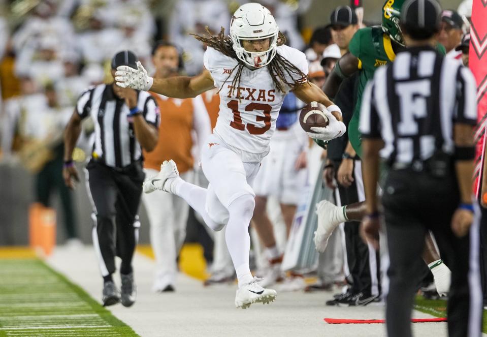 Texas receiver Jordan Whittington has only 12 receptions through the Longhorns' first five games, but he remains a threat to break off a big gain or score every time he touches the ball. In two career Red River Rivalry games, he has six catches for 105 yards.