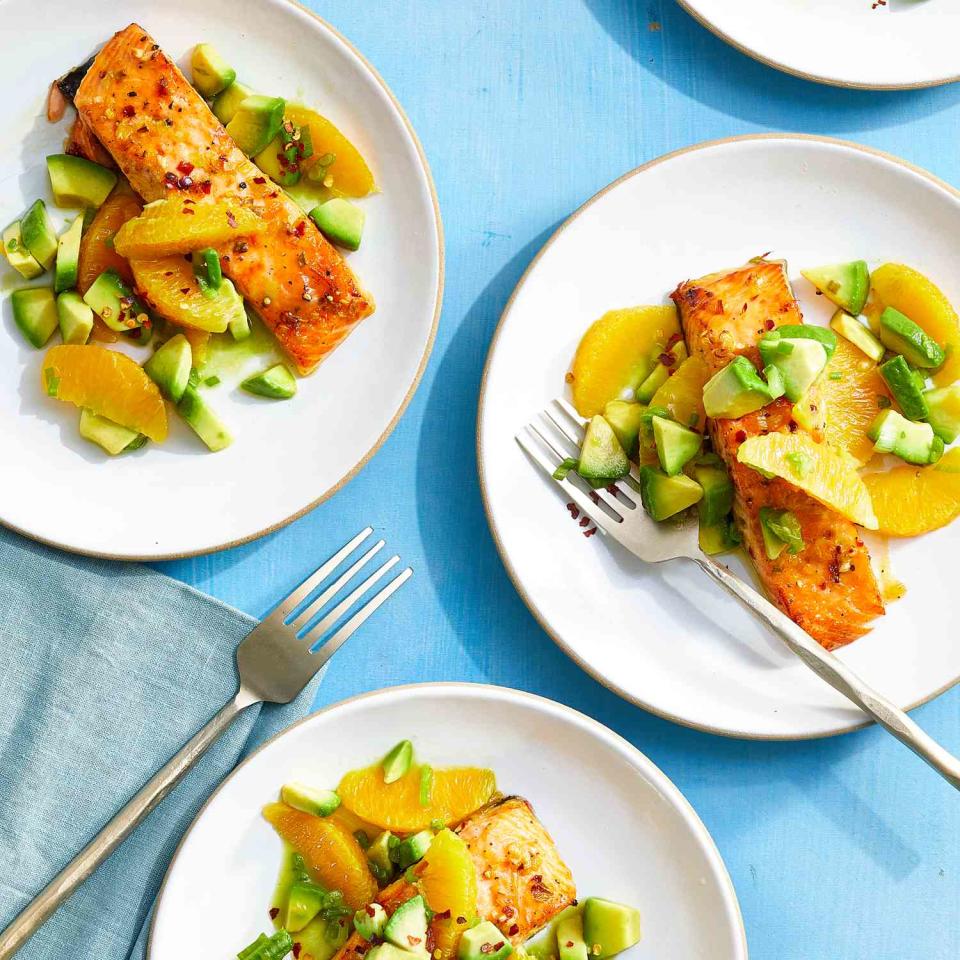 Air-Fryer Orange Salmon with Avocado Salsa