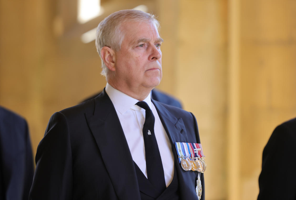 The Duke of York ahead of the funeral of the Duke of Edinburgh at Windsor Castle in 2021.