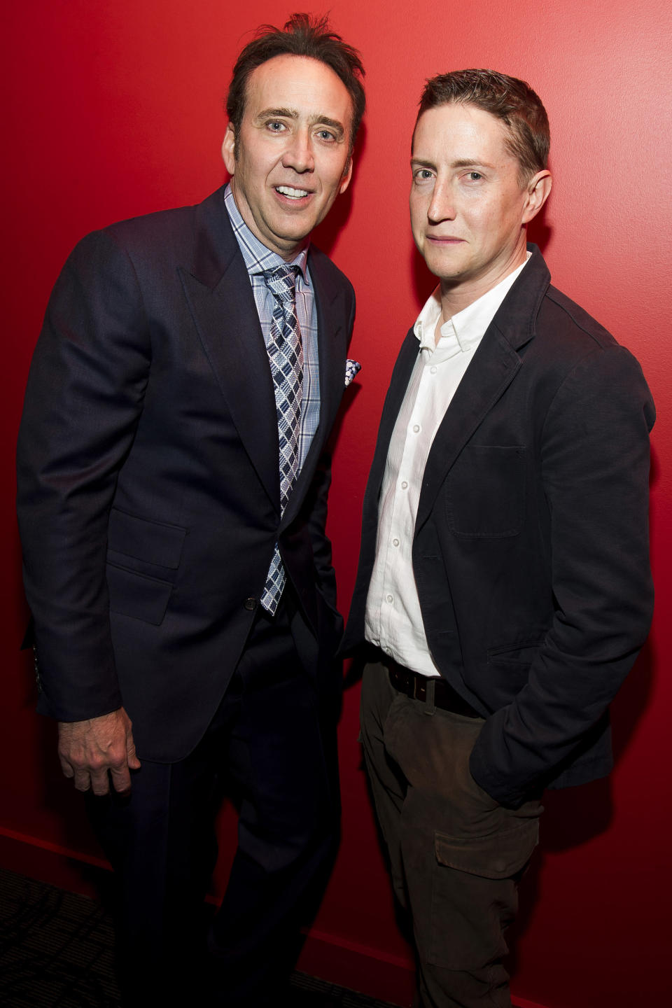 Actor Nicolas Cage, left, and director David Gordon Green pose for a portrait in promotion of their upcoming film "Joe" on Wednesday, April 9, 2014 in New York. (Photo by Charles Sykes/Invision/AP)
