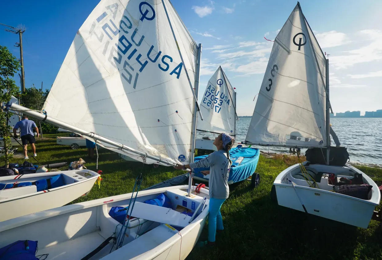 Young sailors prepare to set sail during the 73rd annual Labor Day Regatta at City Island in 2021. Hundreds of competitive sailors from across the U.S. and Canada participated in the event, hosted by the Sarasota Sailing Squadron at Ken Thompson Park.