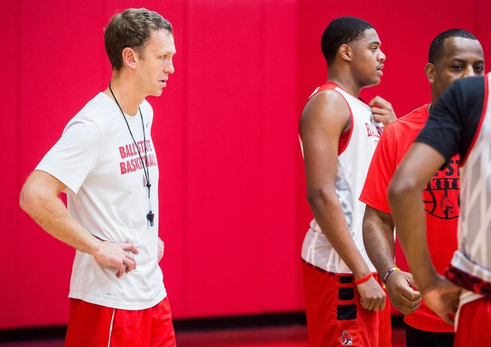Former Ball State assistant coach Jason Grunkemeyer during practice in Worthen Arena’s practice gym Tuesday, Oct. 23, 2018.