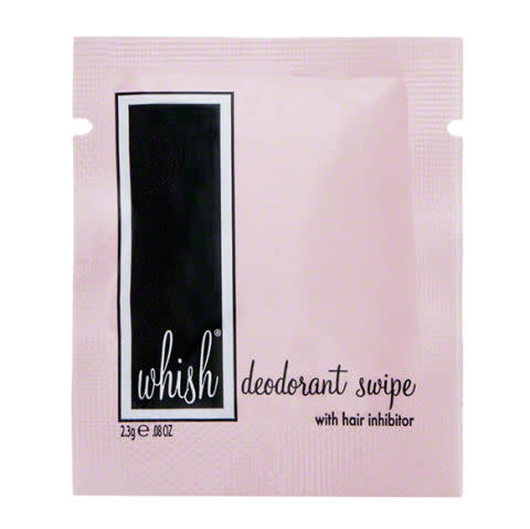 <p>Deodorant Swipe with Hair Inhibitor by Whish, $22, <a rel="nofollow noopener" href="http://www.dermstore.com/product_Deodorant+Swipe+With+Hair+Inhibitor_58213.htm?gclid=CjwKEAjw8OLGBRCklJalqKHzjQ0SJACP4BHrKQ-cwu7XDA6KEYIkTAlAQ7H56NDIi3KpuLUjVVDbLxoCfYrw_wcB&scid=scplp58213&sc_intid=58213&utm_source=fro&utm_medium=paid_search&utm_term=bath+%26+body&utm_campaign=500667" target="_blank" data-ylk="slk:dermstore.com;elm:context_link;itc:0;sec:content-canvas" class="link "><u>dermstore.com</u></a>. </p>