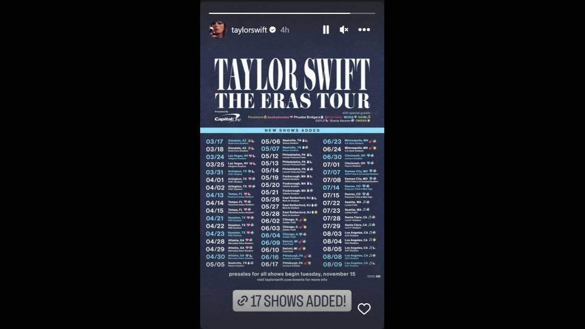 taylor swift concert tour dates