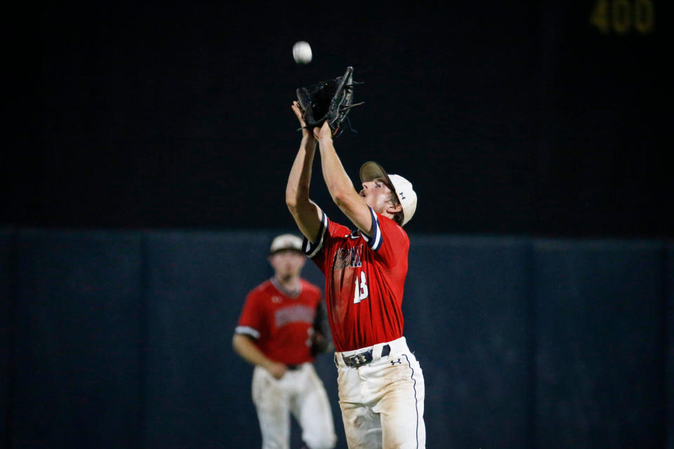 Urbandale senior right fielder Brook Heinen catches a fly ball in the seventh inning against Johnston in the Iowa Class 4A state baseball championship game at Principal Park in Des Moines, Iowa, on Aug. 3, 2019. (Bryon Houlgrave / The Register / Imagn)