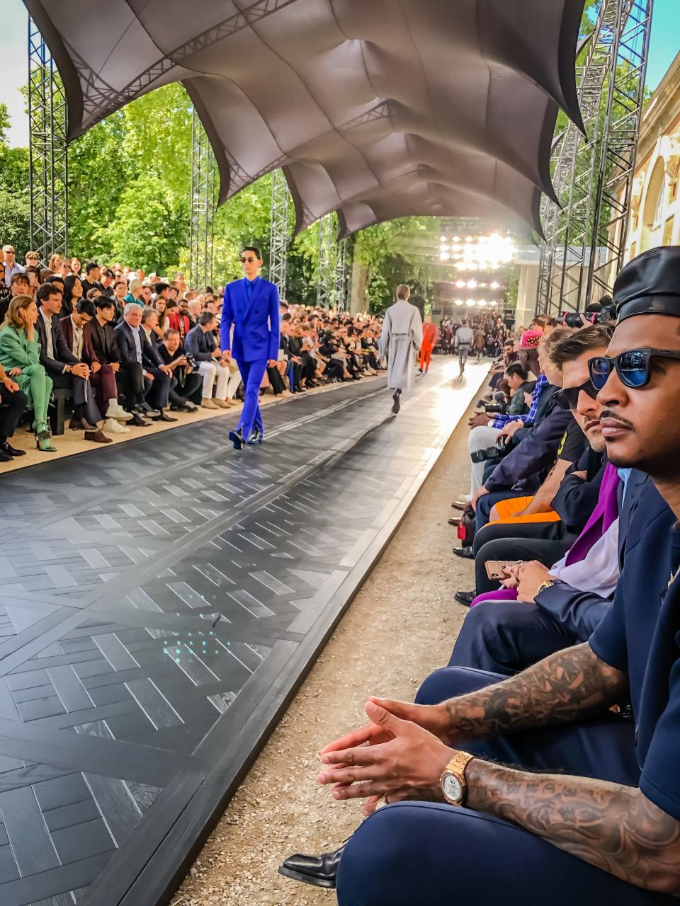 <h1 class="title">Berluti’s Spring 2020 show was amazing! Eye-catching colors, cool silhouettes! I love the way Kris [Van Assche] infuses the signature Berluti look with fresh designs.</h1><cite class="credit">Photo: Rae-Vaughn Lucas / Courtesy of Carmelo Anthony</cite>