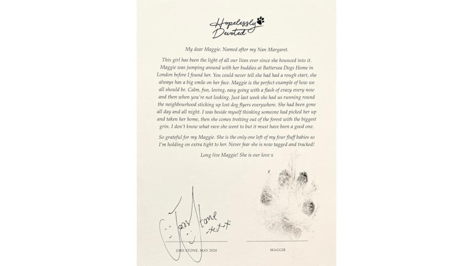 Joss' letter to her dog Maggie