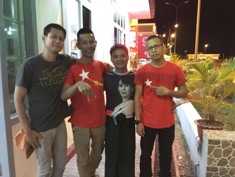 <div class="inline-image__caption"><p>Zeya Thaw on the campaign trail, with three other rappers campaigning for NLD</p></div> <div class="inline-image__credit">Handout</div>