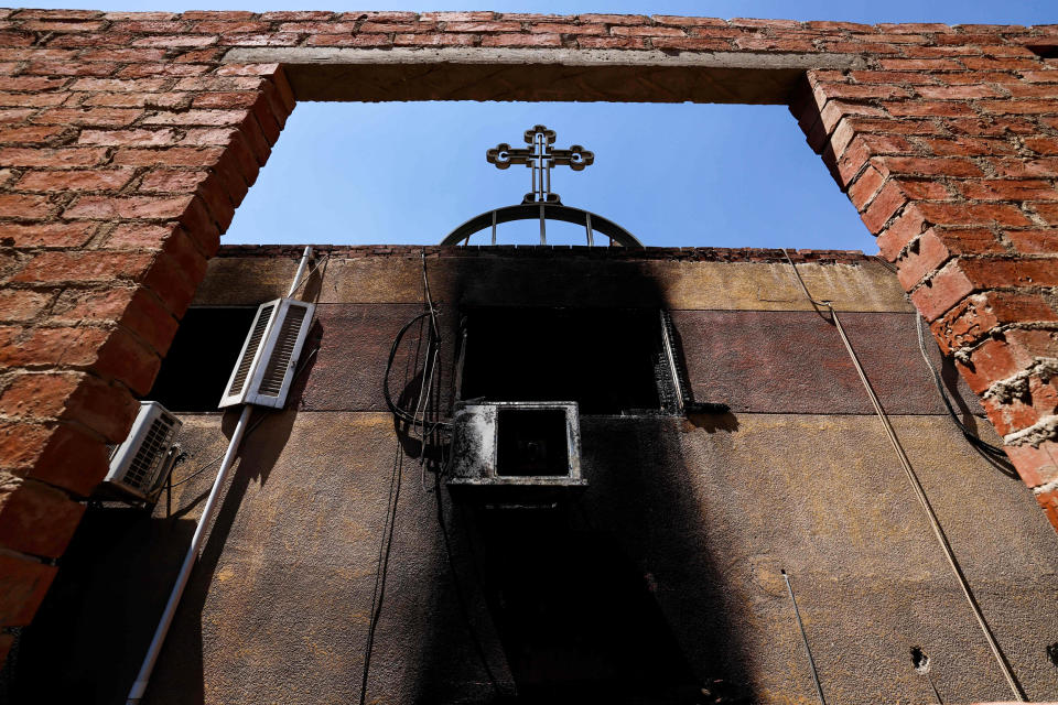 More than 40 people were killed when a fire ripped through Abu Sifin, a Coptic Christian church, in the densely populated Imbaba neighborhood in Cairo, Egypt, on Aug. 14, 2022. (Khaled Desouki / AFP - Getty Images)