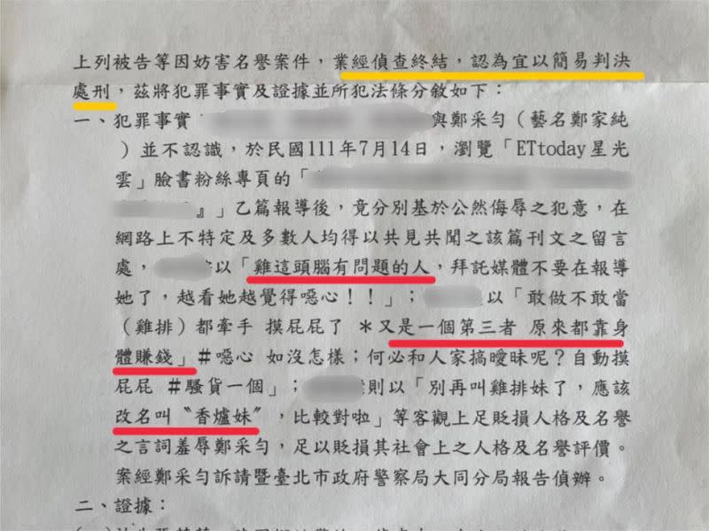 ▲鄭家純公布起訴書部分內容，還劃重點。（圖／翻攝自鄭家純臉書）