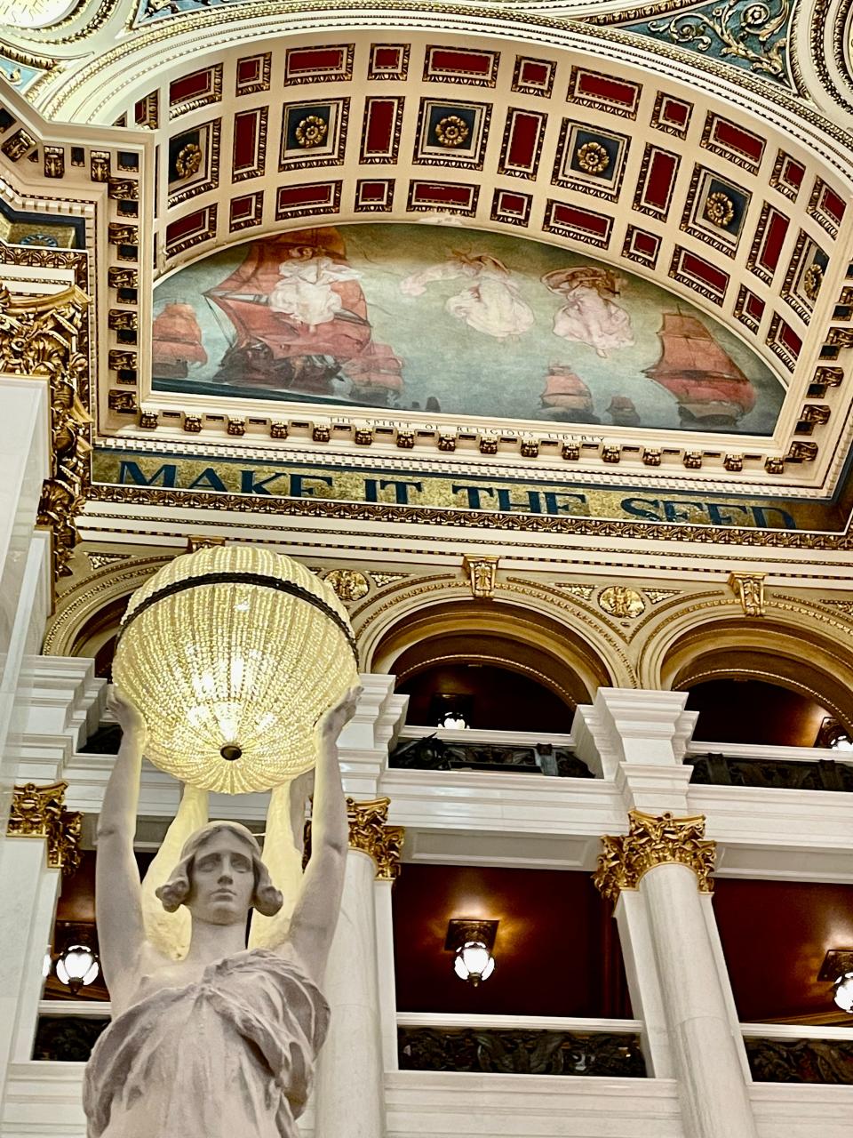 Murals depicting Pennsylvania's rich history surround the ornate capitol rotunda.