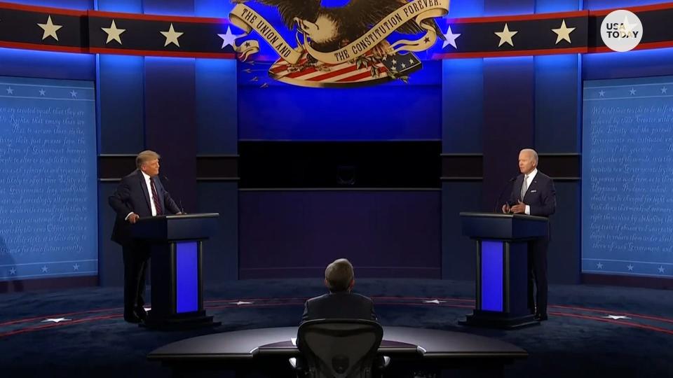 Former President Donald Trump and now-President Joe Biden debate in their first debate in September 2020.