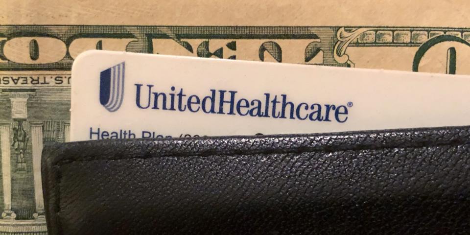 A UnitedHealth Group health insurance card is seen in a wallet in this picture illustration October 14, 2019. REUTERS/Lucy Nicholson/Illustration