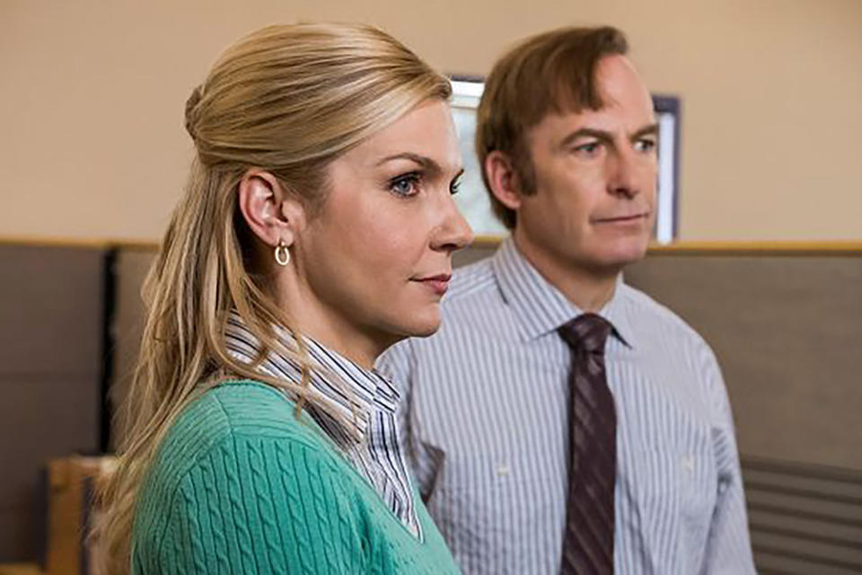Rhea Seehorn as Kim Wexler and Bob Odenkirk as Jimmy McGill on Better Call Saul. | Nicole Wilder—AMC