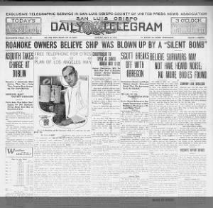 May 12, 1916: Roanoke owners believe ship was blown up by 'silent bomb'