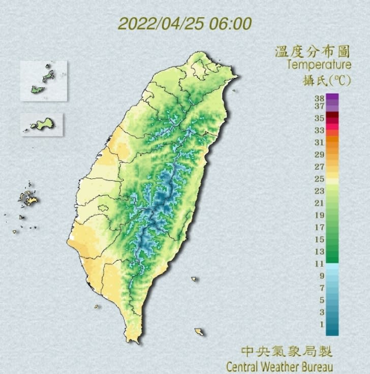 今天氣溫炎熱，高溫恐達35度。（圖／翻攝自中央氣象局）