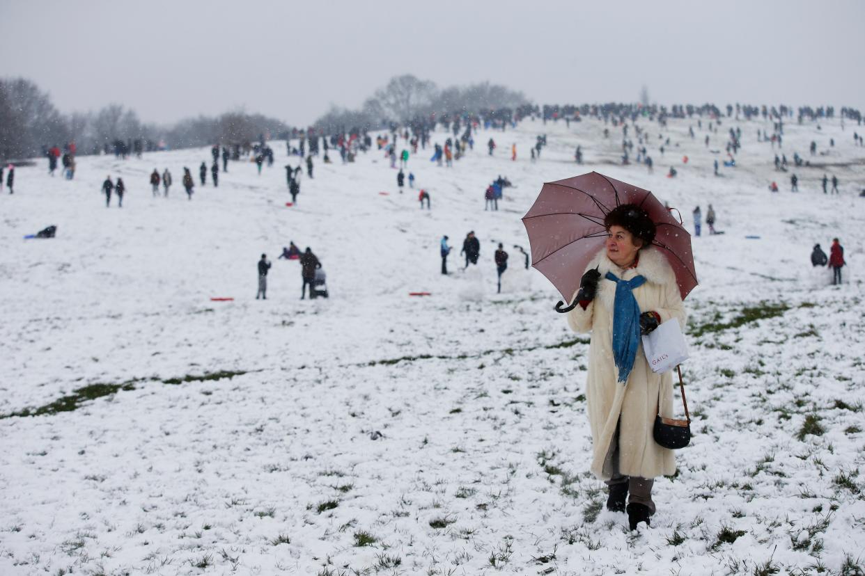 <p>On Sunday, Londoners were given a brief respite to lockdown boredom with a dusting of snow</p> (PA)