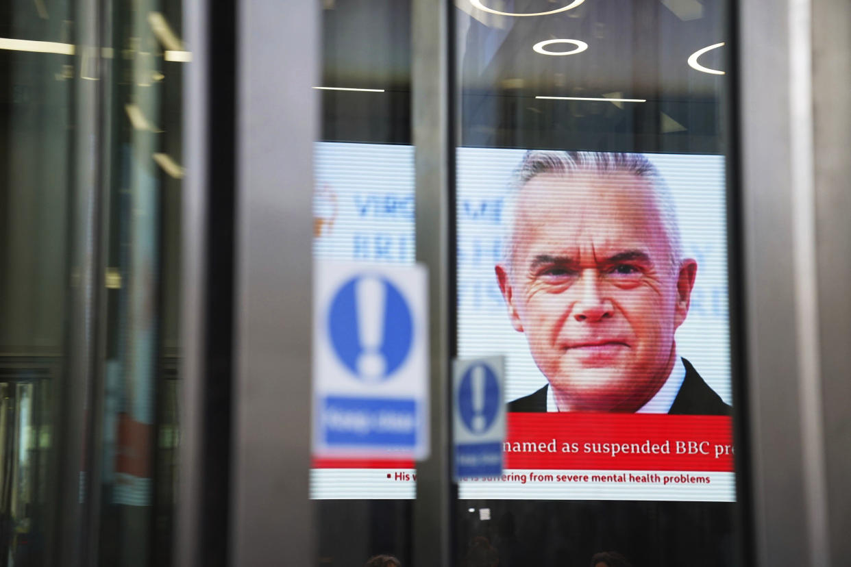 London police say there's no evidence that a BBC presenter who allegedly paid a teenager for sexually explicit photos committed a crime. The Metropolitan police issued the statement Wednesday as the wife of Huw Edwards identified him as the presenter.  (James Manning / PA Images via AP)