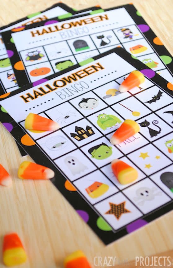 <p>This version of Halloween bingo is just pictures, so it’s great for kids of all ages (no reading required). Mark the squares with candy corns for a perfectly on-theme — and delicious — detail.</p><p><em><a href="https://fun-squared.com/halloween-bingo/" rel="nofollow noopener" target="_blank" data-ylk="slk:Get the printable at Fun Squared »;elm:context_link;itc:0;sec:content-canvas" class="link ">Get the printable at Fun Squared »</a></em></p>