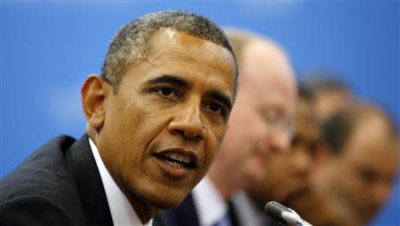 U.S. President Obama speaks during his meeting with Japanese PM Abe at the G20 Summit in St. Petersburg