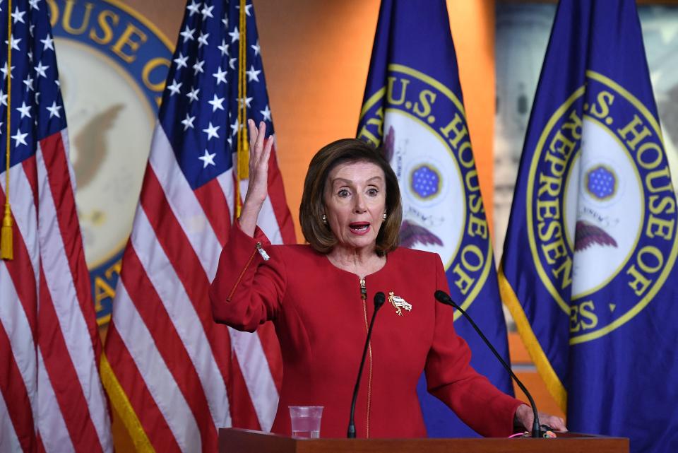 House Speaker Nancy Pelosi, D-CA, speaks during a press conference at the US Capitol in Washington, DC on September 8, 2021. (Photo by MANDEL NGAN / AFP) (Photo by MANDEL NGAN/AFP via Getty Images)