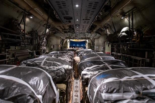 Aid shipments were delivered Saturday in conjunction with the Royal Jordanian Air Force, the Pentagon confirmed. Photo courtesy U.S. Central Command