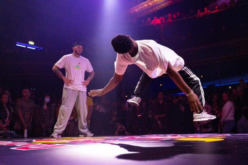 Bboy, AJ the Cypher Cat from Wolverhampton performs in the Red Bull BC One final at Electric Brixton, London (David Parry/PA) (PA Wire)